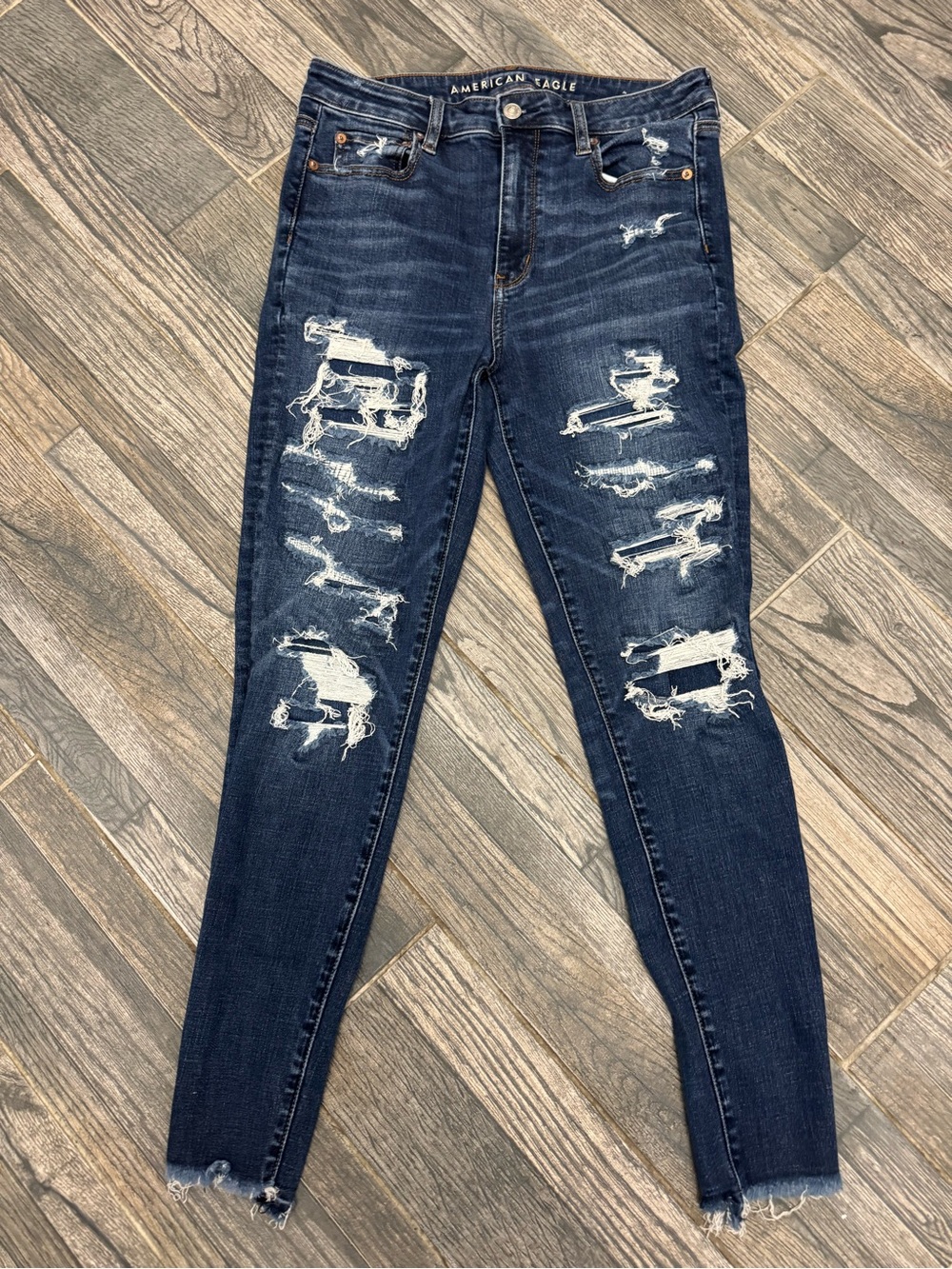 American Eagle Womens Distressed Next Level Stretch Hi Rise Jeggings - size 10